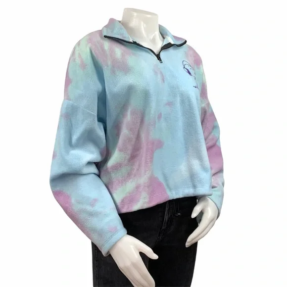 💜NWT Peanuts Tie-Dye 1/4 Zip Fleece Sweatshirt💜 - Picture 3 of 7